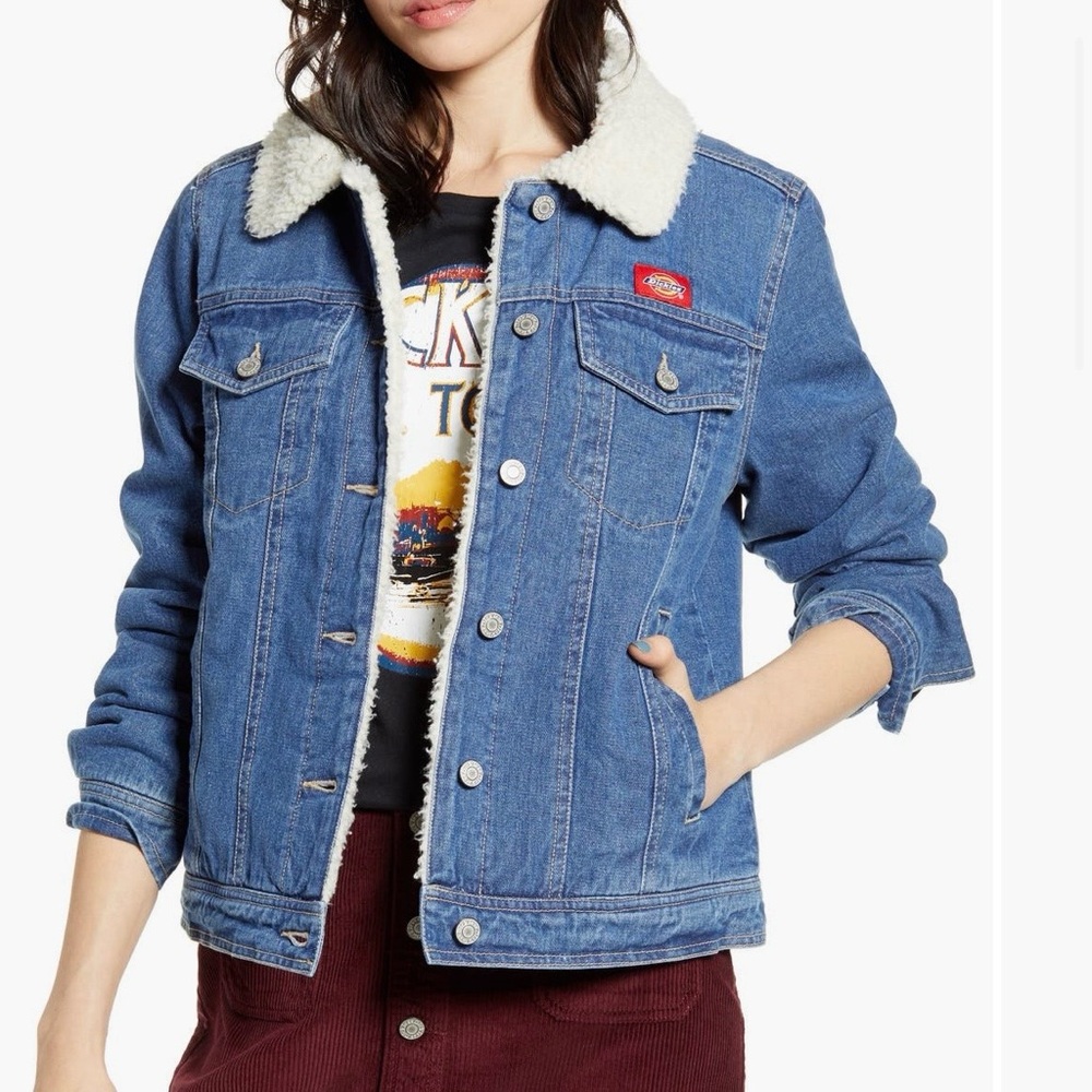 Dickies Blue Denim Jacket with Faux Shearling Lining